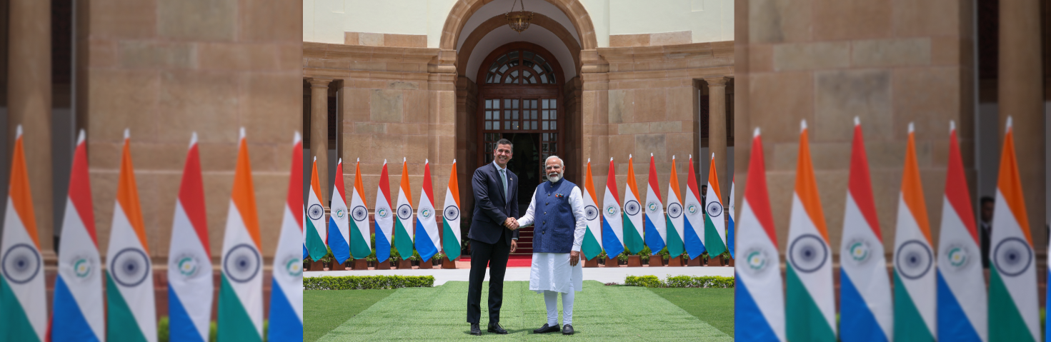PM meets the President of Paraguay, Mr. Santiago Peña at Hyderabad House, in New Delhi