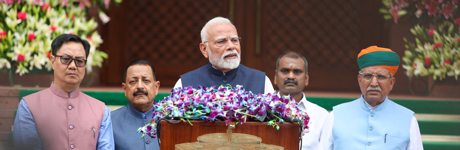 PM addresses the media ahead of the Monsoon Session of Parliament, in Parliament House, New Delhi.