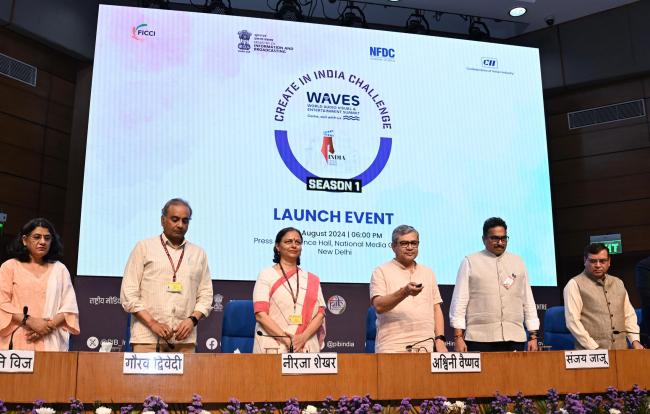 The Union Minister of Railways, Information and Broadcasting and Electronics and Information Technology, Shri Ashwini Vaishnaw launches “Create in India Challenge Season-1” in the run-up to the World Audio Visual and Entertainment Summit at National Media Centre, in New Delhi on August 22, 2024.