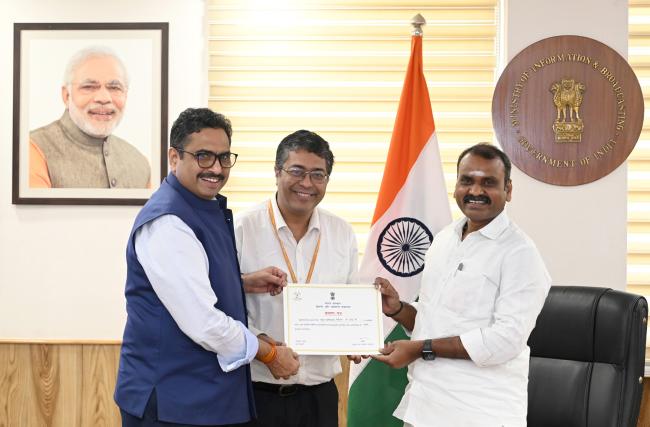 The Minister of State for Information and Broadcasting and Parliamentary Affairs, Dr. L. Murugan interacting with media during the inauguration of the i-GOT Lab and Learning Centre at Shastri Bhawan, in New Delhi on October 25, 2024.The Minister of State for Information and Broadcasting and Parliamentary Affairs, Dr. L. Murugan interacting with media during the inauguration of the i-GOT Lab and Learning Centre at Shastri Bhawan, in New Delhi on October 25, 2024.