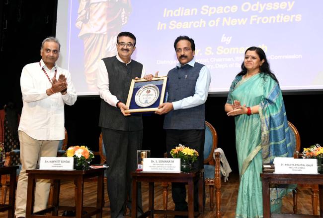 The Chairman of ISRO & Space Commission and Secretary, Department of Space (DoS), Dr. S. Somanath addressing the Sardar Patel Memorial Lecture 2024 at Akashvani Rang Bhavan, in New Delhi on October 26, 2024.