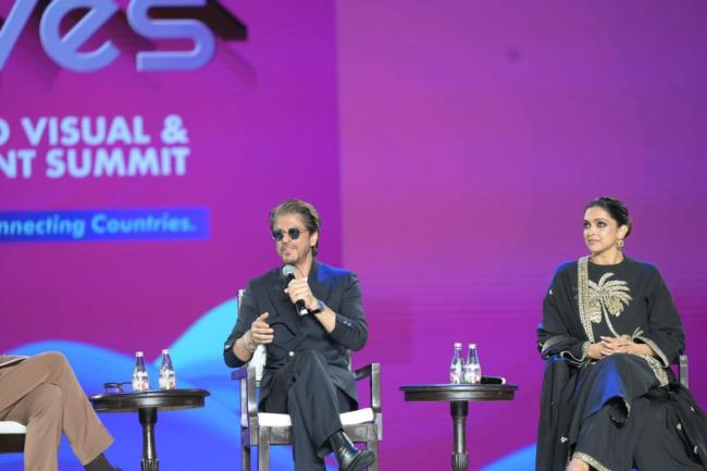 Actors Shah Rukh Khan and Deepika Padukone had an immersive interaction with filmmaker Karan Johar in a jam packed session named ‘The Journey: From Outsider to Ruler’ at Mumbai, in Maharashtra on May 01, 2025.