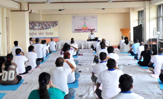 Glimpses of 11th International Yoga Day celebrations organised by Ministry of Information and Broadcasting at Soochna Bhawan, in New Delhi on June 21, 2025.