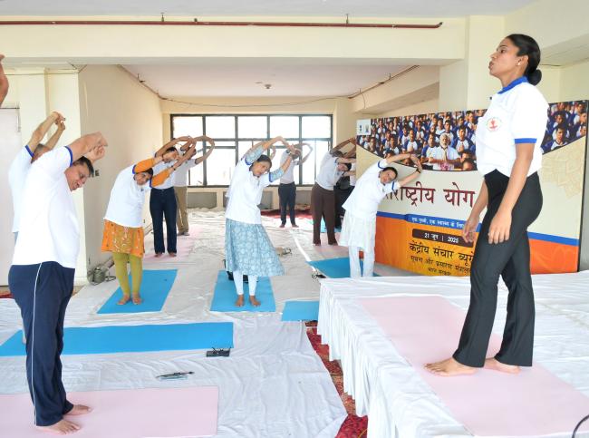 Glimpses of 11th International Yoga Day celebrations organised by Ministry of Information and Broadcasting at Soochna Bhawan, in New Delhi on June 21, 2025.