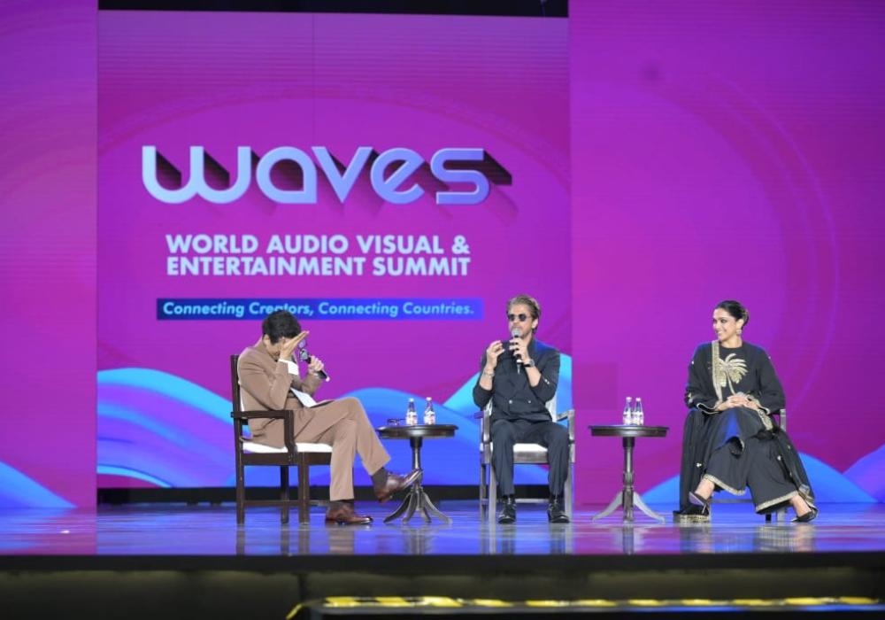 Actors Shah Rukh Khan and Deepika Padukone had an immersive interaction with filmmaker Karan Johar in a jam packed session named ‘The Journey: From Outsider to Ruler’ at Mumbai, in Maharashtra on May 01, 2025.