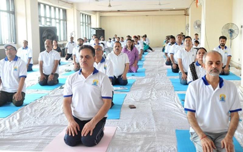 Glimpses of 11th International Yoga Day celebrations organised by Ministry of Information and Broadcasting at Soochna Bhawan, in New Delhi on June 21, 2025.