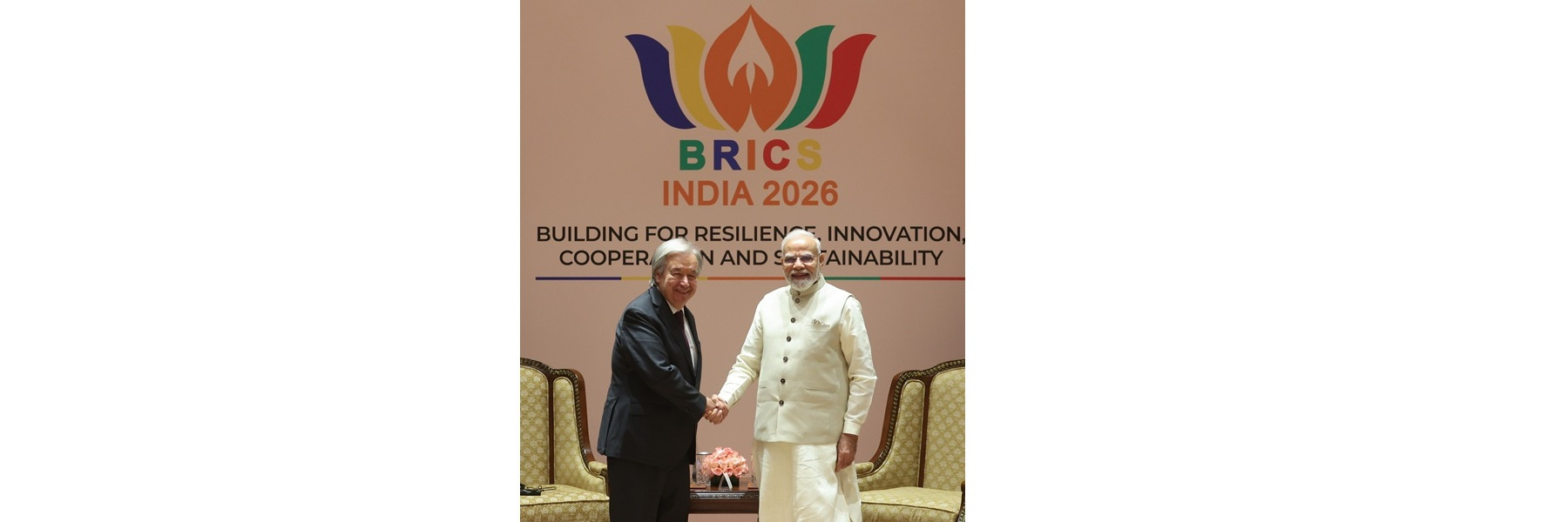 PM meeting with the Secretary-General of the United Nations Mr. António Guterres on the sidelines of the 18th BRICS Summit at Bharat Mandapam, in New Delhi.