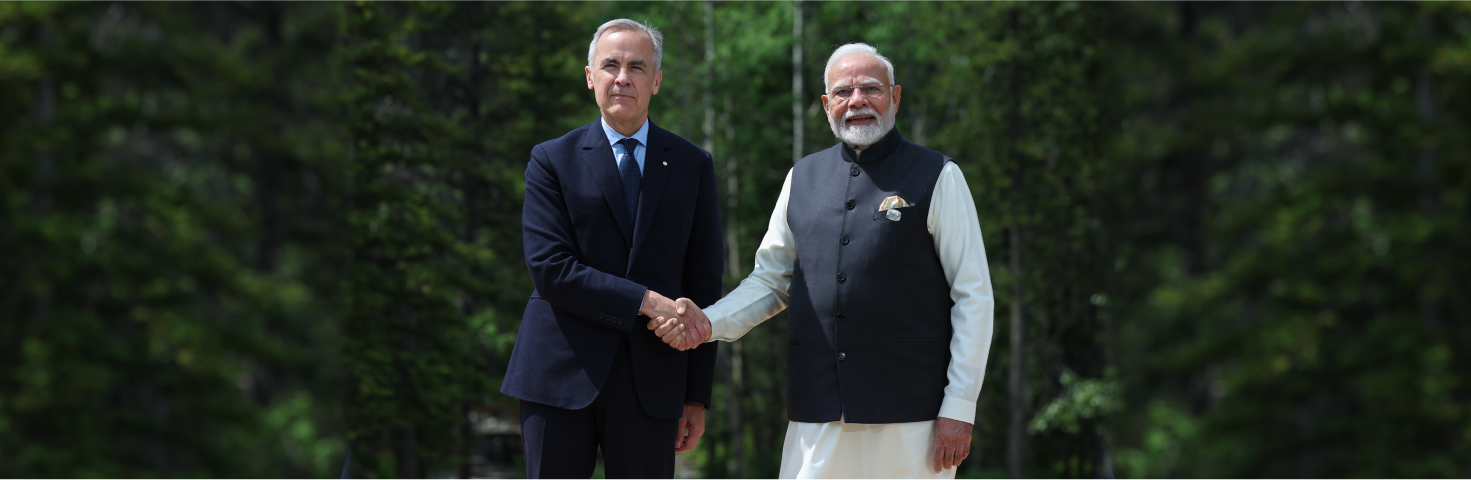 PM being welcomed by the Prime Minister of Canada, Mr. Mark Joseph Carney on the sidelines of the 51st G7 Summit at Kananaskis, in Canada