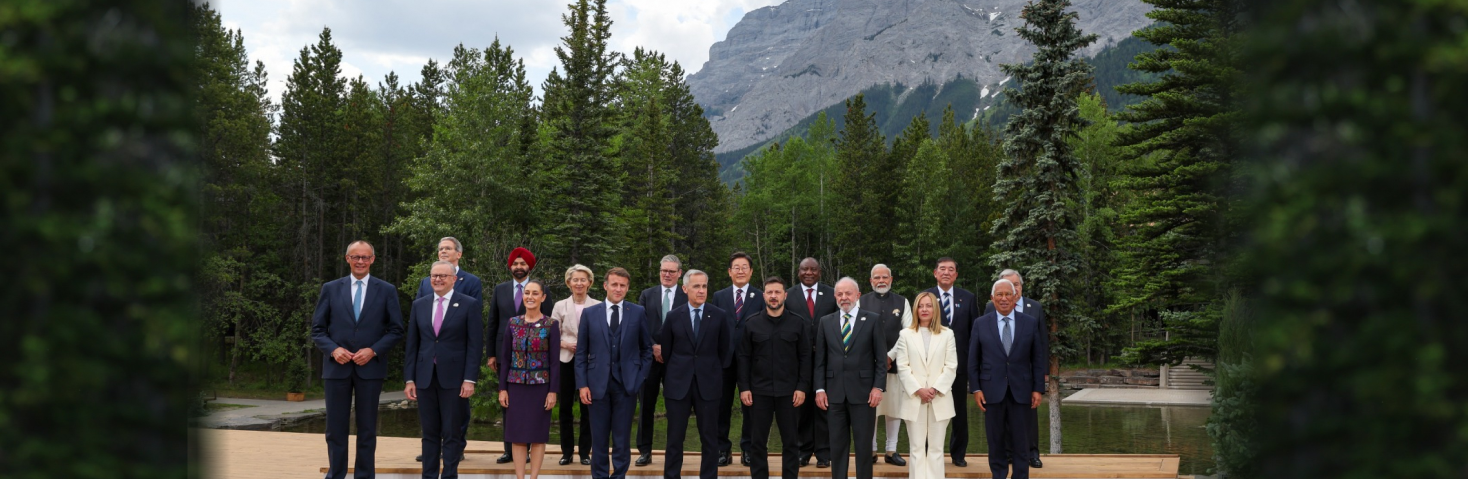 PM in a group photograph with the world leaders of G7 countries and invited partners on the sidelines of the 51st G7 Summit at Kananaskis, in Canada