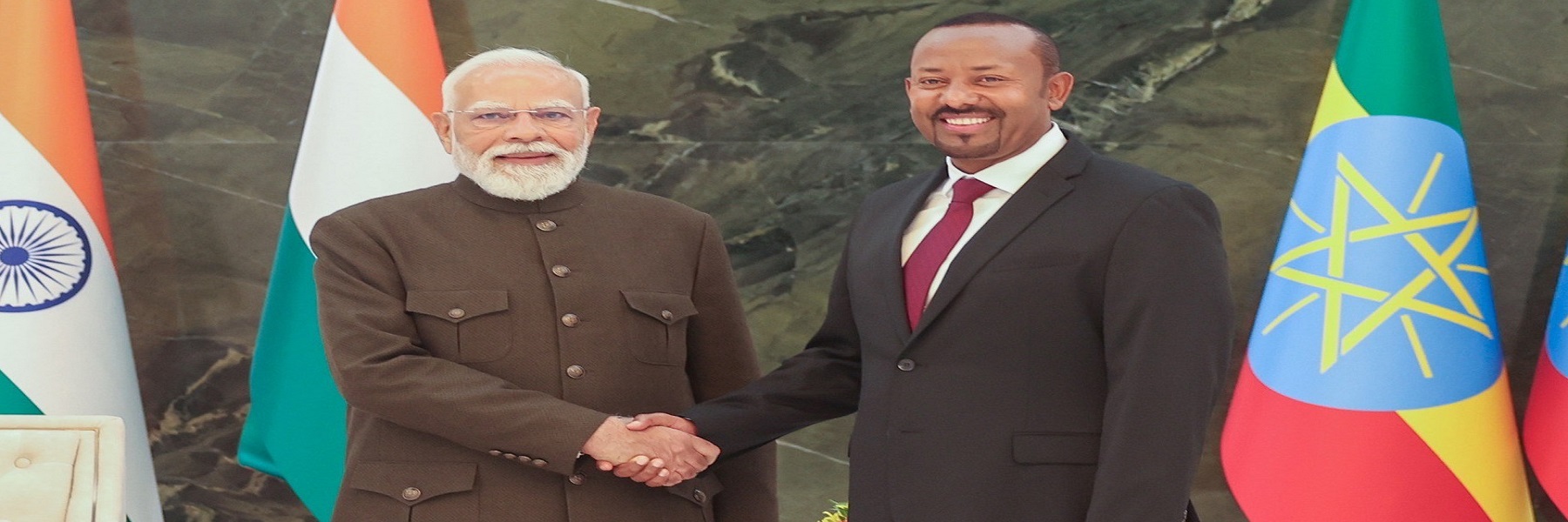 PM meets the PM of Ethiopia, Dr Abiy Ahmed Ali at Addis Ababa Bole International Airport, in Ethiopia