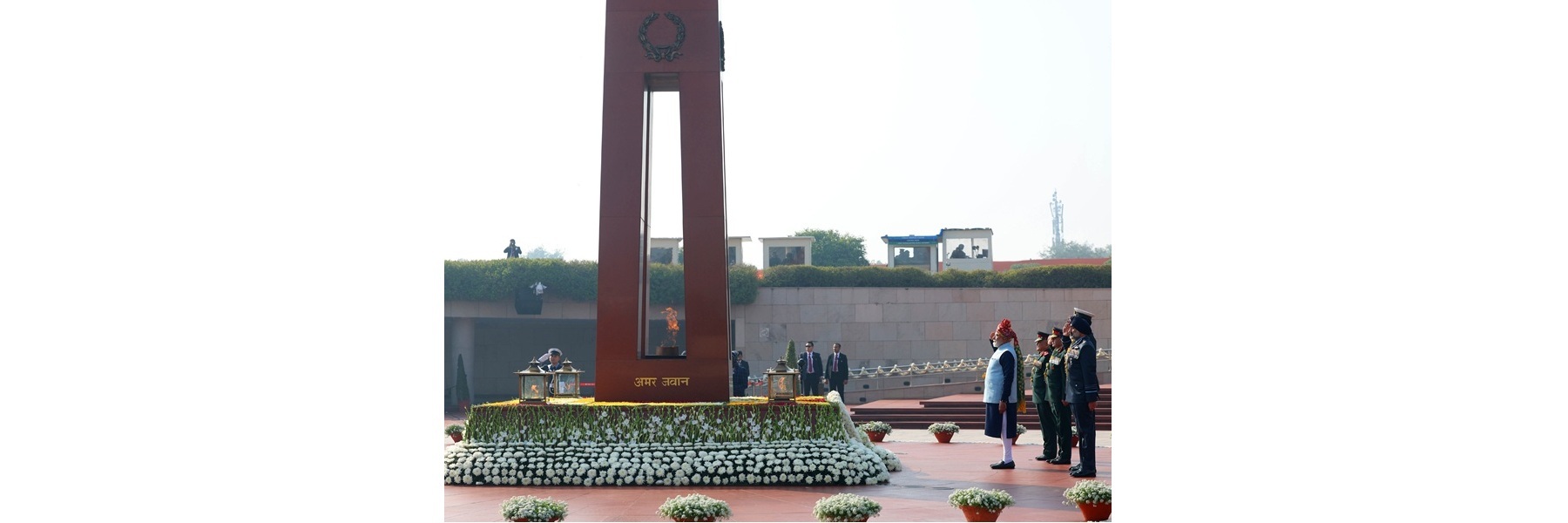 PM pays tribute to martyrs at Rashtriya Samar Smarak on 77th Republic Day, in New Delhi