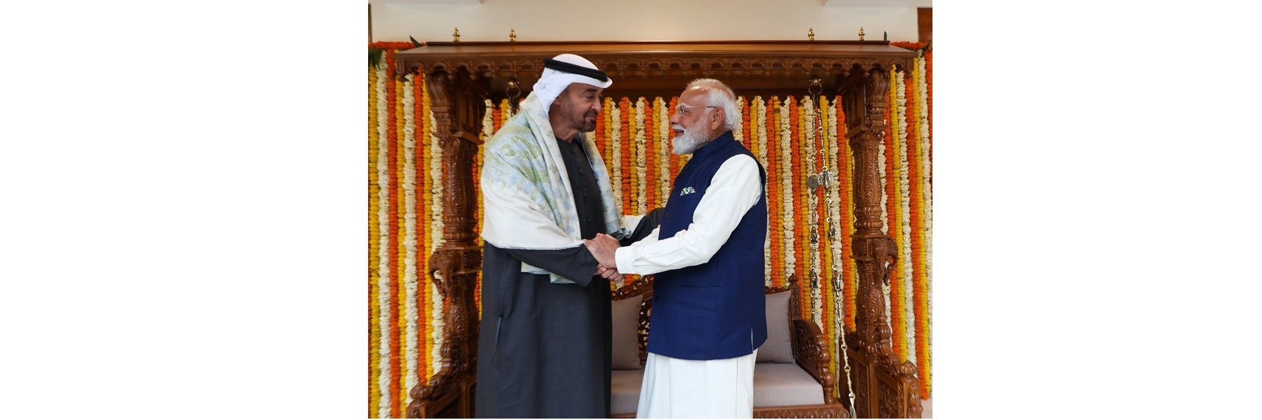 PM meets the President of the United Arab Emirates Sheikh Mohamed bin Zayed Al Nahyan at 7, Lok Kalyan Marg, in New Delhi.