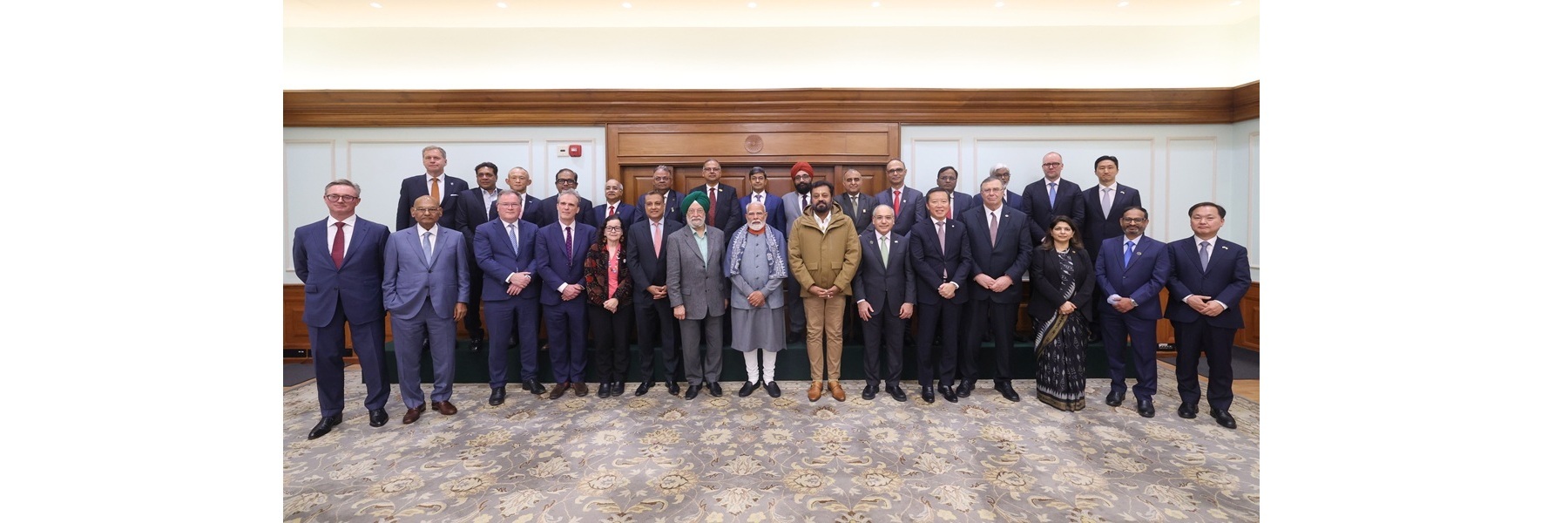 PM in a group photograph with CEOs of the global energy sector as part of the India Energy Week (IEW) 2026 at his residence at 7, Lok Kalyan Marg, in New Delhi