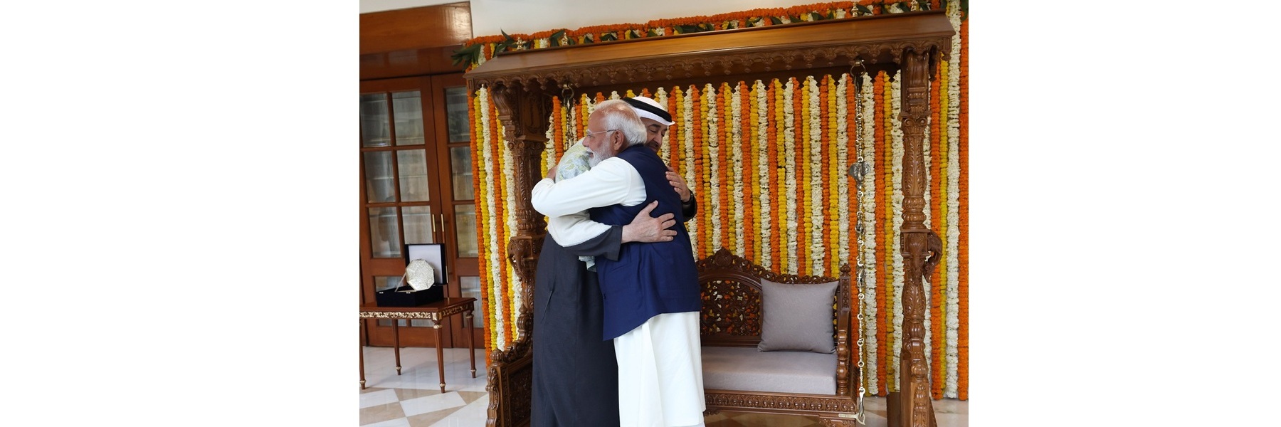PM meets the President of the United Arab Emirates Sheikh Mohamed bin Zayed Al Nahyan at 7, Lok Kalyan Marg, in New Delhi.