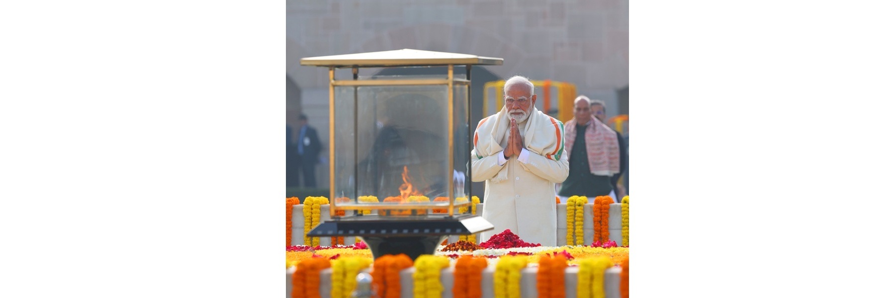 PM paying homage at the Samadhi of Mahatma Gandhi on the occasion of Martyrs’ Day at Rajghat, in Delhi