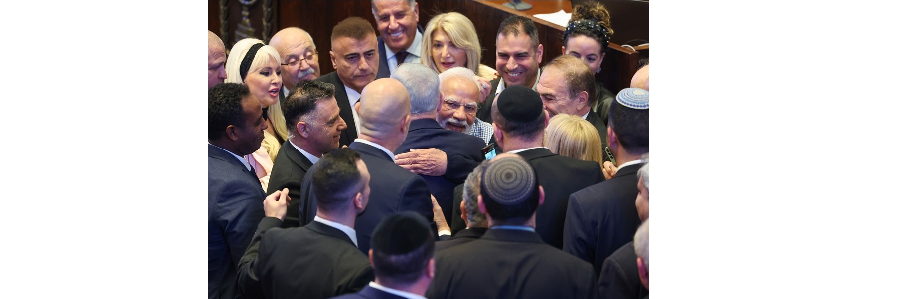 PM interacts with members of the Israeli parliament and took selfies and photographs after concluding his speech at the Knesset of Israel