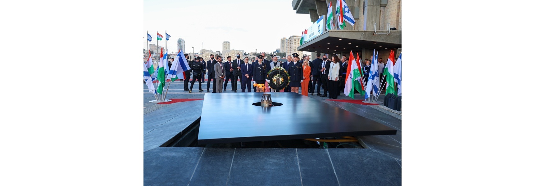 PM paid floral tributes at the Knesset Plaza Memorial, in Israel.