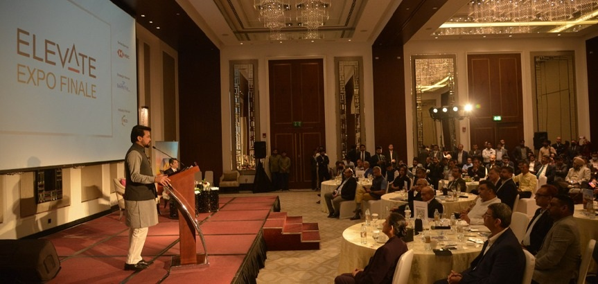 HMIB Anurag Thakur addresses the Elevate Expo Finale in Dubai (March 2022)