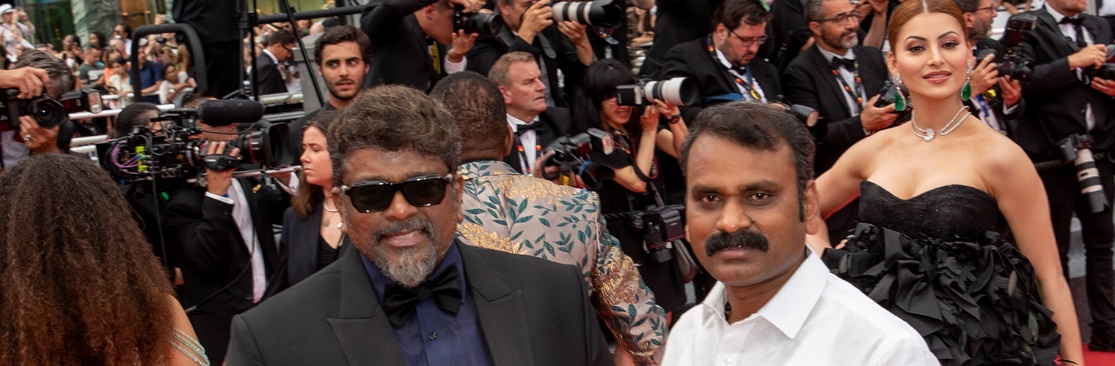 HMoS Shri L Murugan on the Red carpet of the Cannes Film Festival along with Shri Radhakrishnan Parthiban and Ms. Urvashi Rautela on 23rd May, 2022
