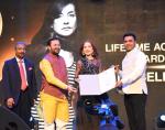 Veteran French Actress Isabelle Huppert being felicitated with Lifetime Achievement Award IFFI-2019, at the inauguration of the 50th International Film Festival of India (IFFI-2019), in Panaji, Goa on November 20, 2019. The Union Minister for Environment, Forest & Climate Change, Information & Broadcasting and Heavy Industries and Public Enterprise, Shri Prakash Javadekar, the Chief Minister of Goa, Shri Pramod Sawant and the Secretary, Ministry of Information & Broadcasting, Shri Amit Khare are also seen