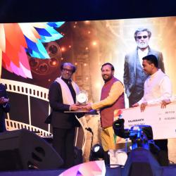 Veteran cinestar Shri Rajinikanth being awarded with �Icon of Golden Jubilee of IFFI� at the inauguration of 50th edition of International Film Festival of India (IFFI-2019) in Goa on November 20, 2019.