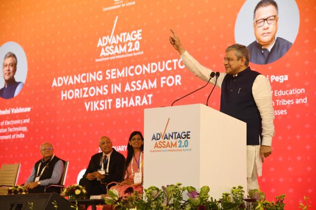 Shri Ashwini Vaishnaw addresses the ‘Advancing Semiconductor Horizons in Assam for Viksit Bharat’ session at Advantage Assam 2.0 Summit in Guwahati on February 25, 2025.